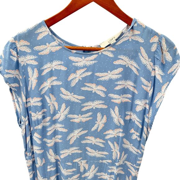 LOFT Soft Blue Butterfly Flutter Sleeve Midi Dress // 12 - Picture 5 of 12